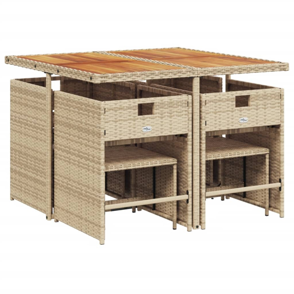 Produktbild för Matgrupp för trädgården med dynor 9 delar beige konstrotting