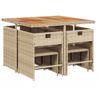 Produktbild för Matgrupp för trädgården med dynor 9 delar beige konstrotting