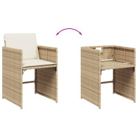 Produktbild för Matgrupp för trädgården med dynor 9 delar beige konstrotting