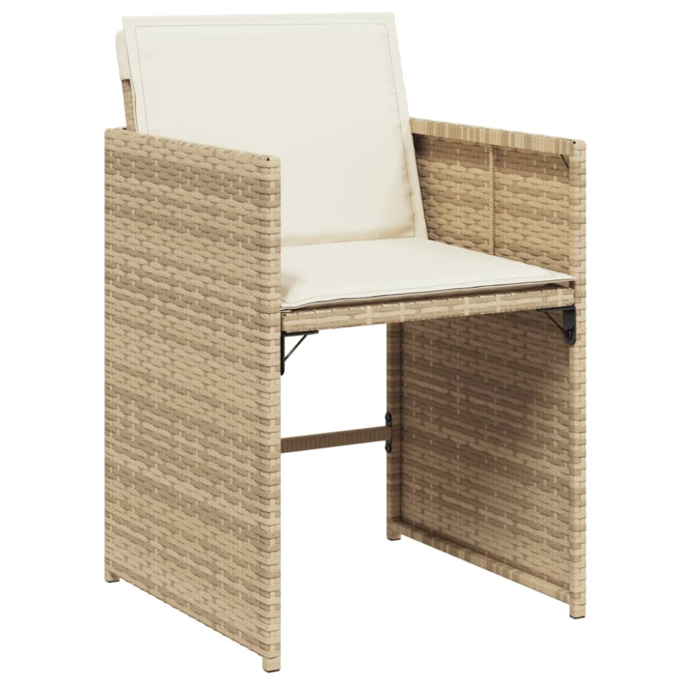 Produktbild för Matgrupp för trädgården med dynor 9 delar beige konstrotting