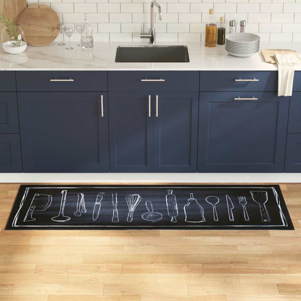 Produktbild för Köksmatta Svart 180 x 60 cm Sammet