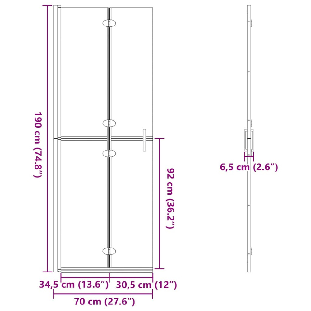 Produktbild för Walk-In duschvägg Svart 70 x 6,5 x 190 cm