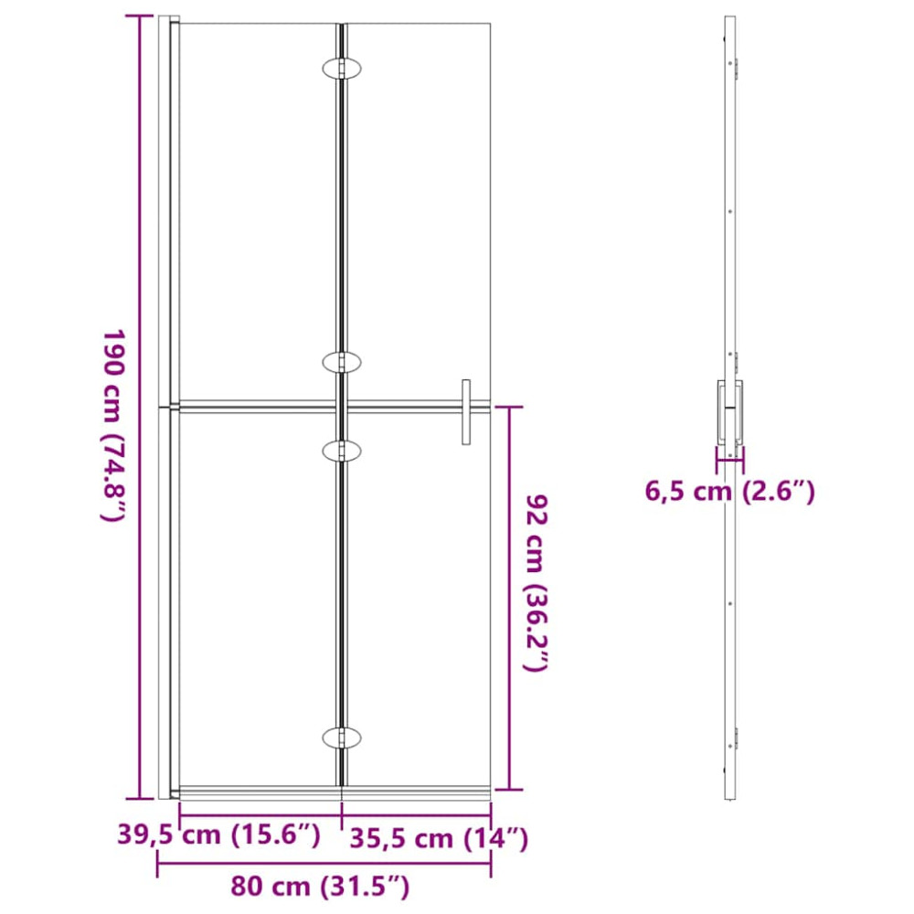 Produktbild för Walk-In duschvägg Svart 80 x 6,5 x 190 cm