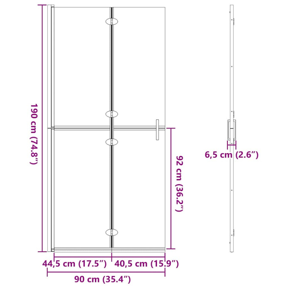 Produktbild för Walk-In duschvägg Svart 90 x 6.5 x 190 cm