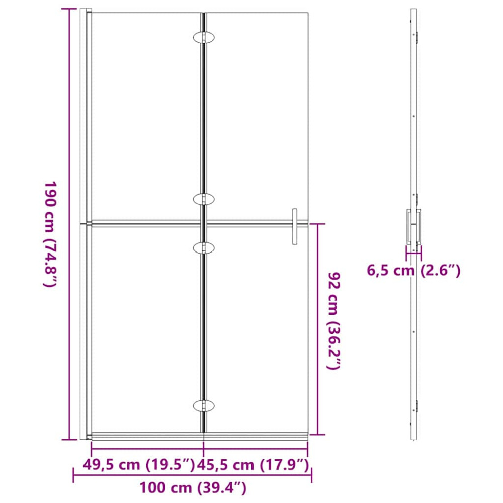 Produktbild för Walk-In duschvägg Svart 100 x 6,5 x 190 cm