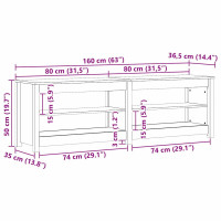 Produktbild för Skobänk med hylla med lagring Vaxbrun 160 x 36,5 x 50 cm