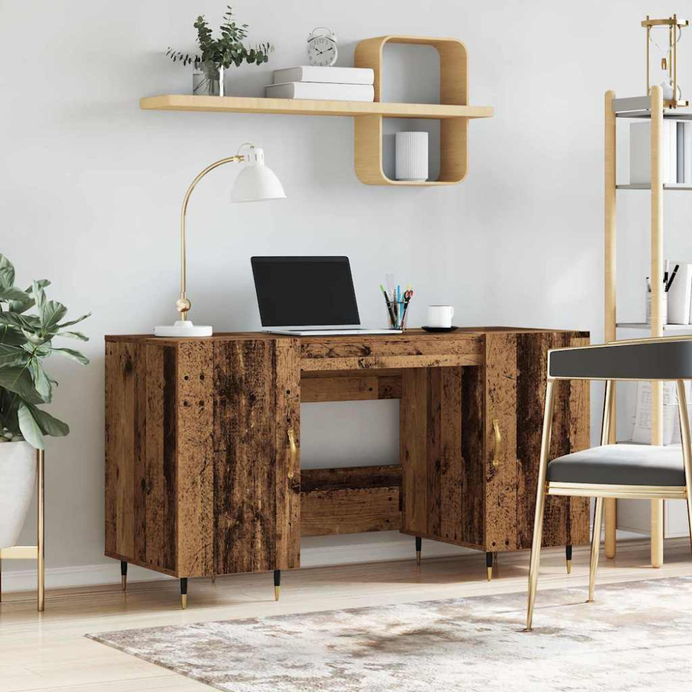 Produktbild för Skrivbord med dörr Gammalt trä 140 x 50 x 75 cm Konstruerat trä