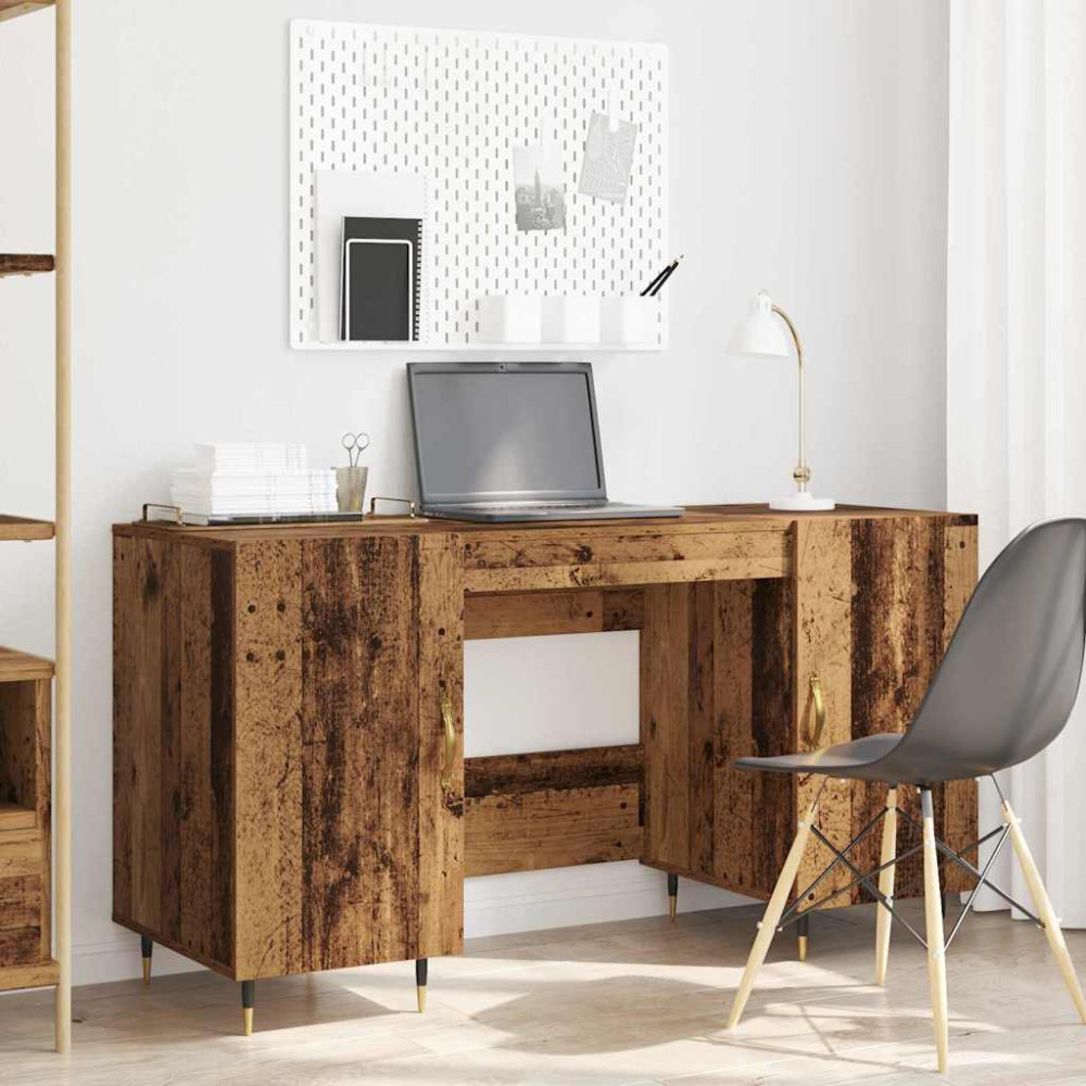 Produktbild för Skrivbord med dörr Gammalt trä 140 x 50 x 75 cm Konstruerat trä