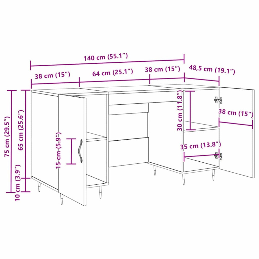 Produktbild för Skrivbord med dörr Gammalt trä 140 x 50 x 75 cm Konstruerat trä