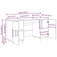 Produktbild för Skrivbord med dörr Gammalt trä 140 x 50 x 75 cm Konstruerat trä