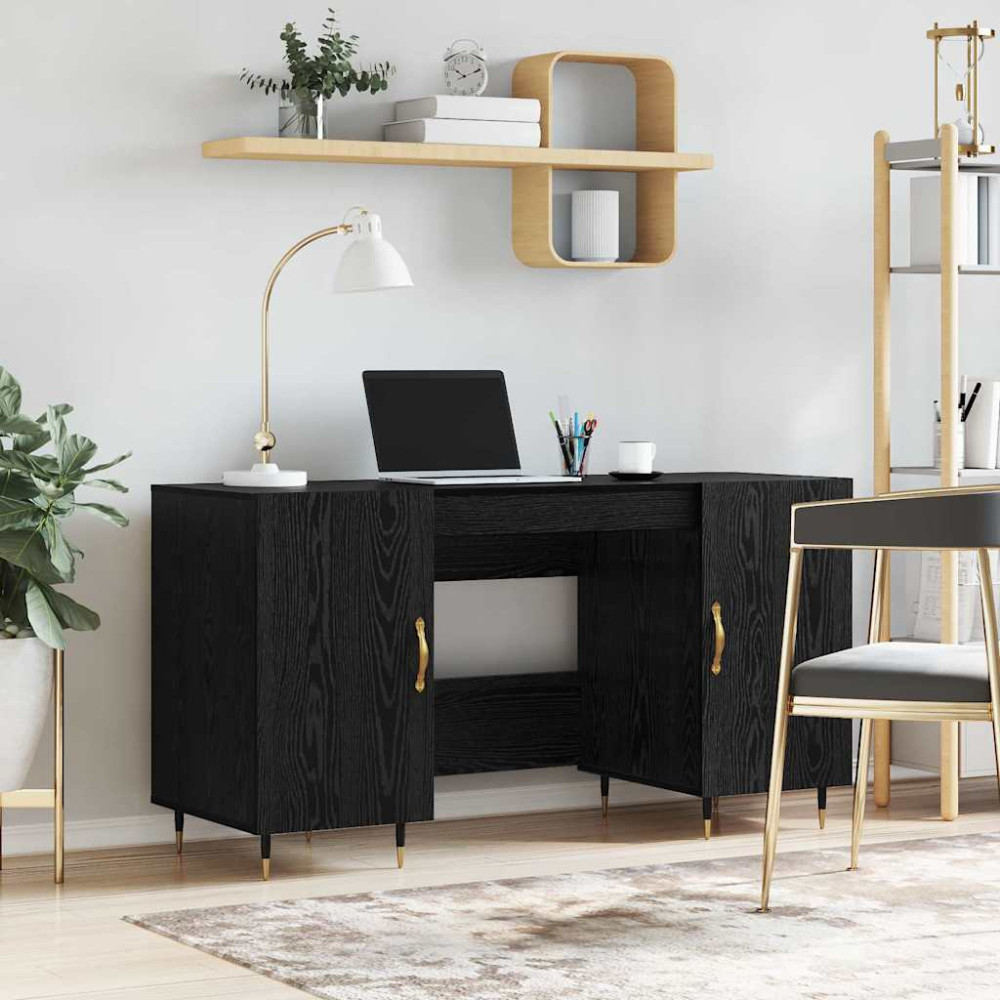 Produktbild för Skrivbord med hylla Svart ek 140 x 50 x 75 cm Konstruerat trä