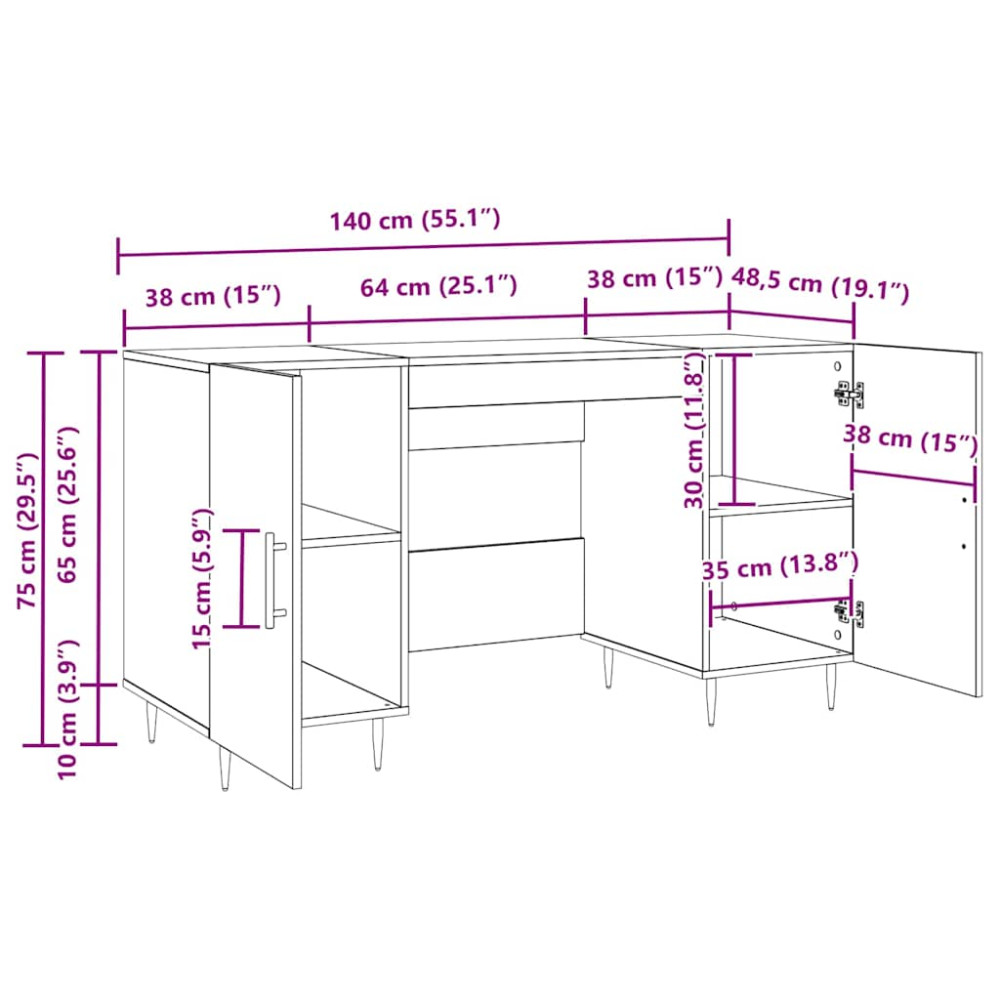 Produktbild för Skrivbord med dörr Gammalt trä 140 x 50 x 75 cm Konstruerat trä