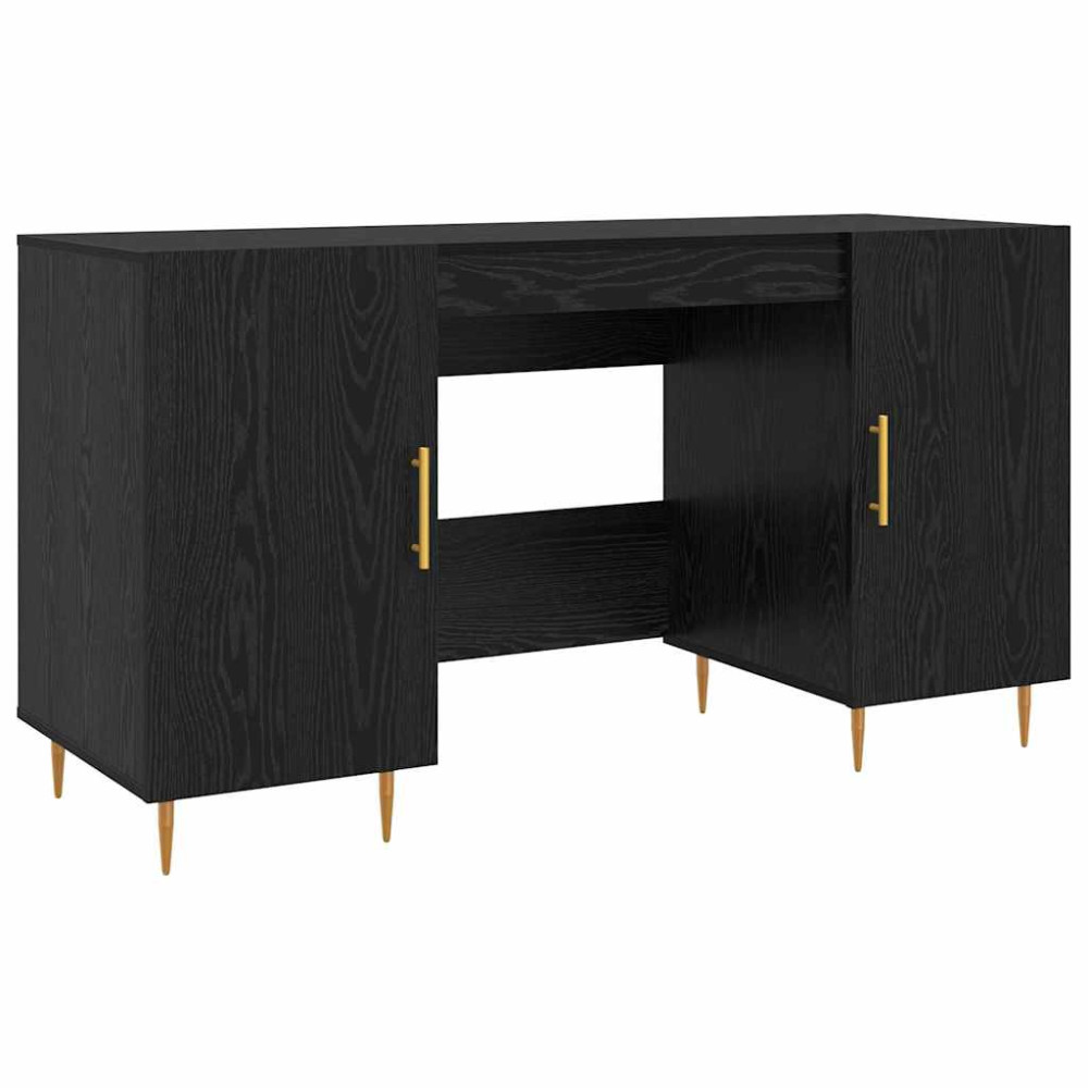 Produktbild för Skrivbord med hylla Svart ek 140 x 50 x 75 cm Konstruerat trä