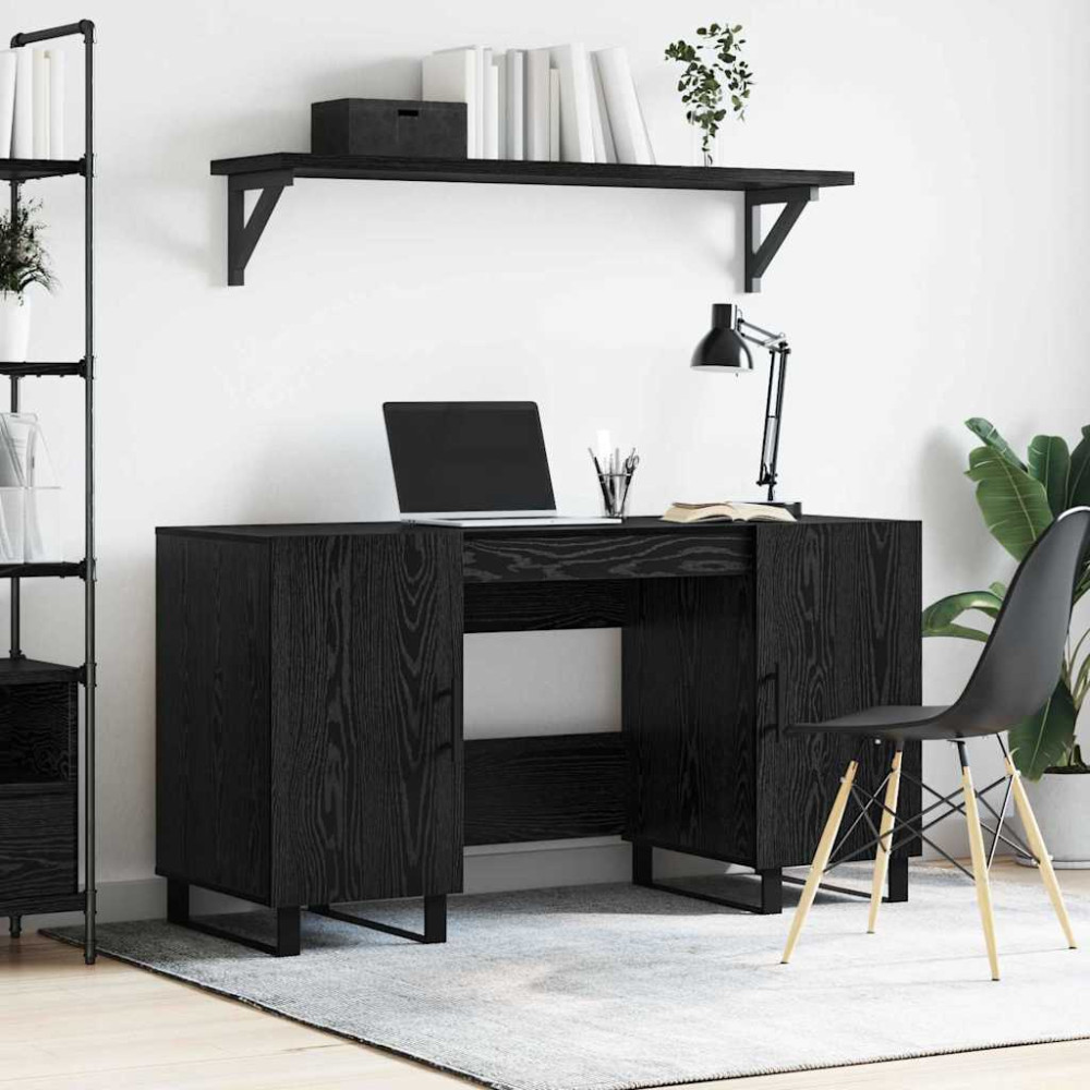 Produktbild för Skrivbord med hylla Svart ek 140 x 50 x 75 cm Konstruerat trä