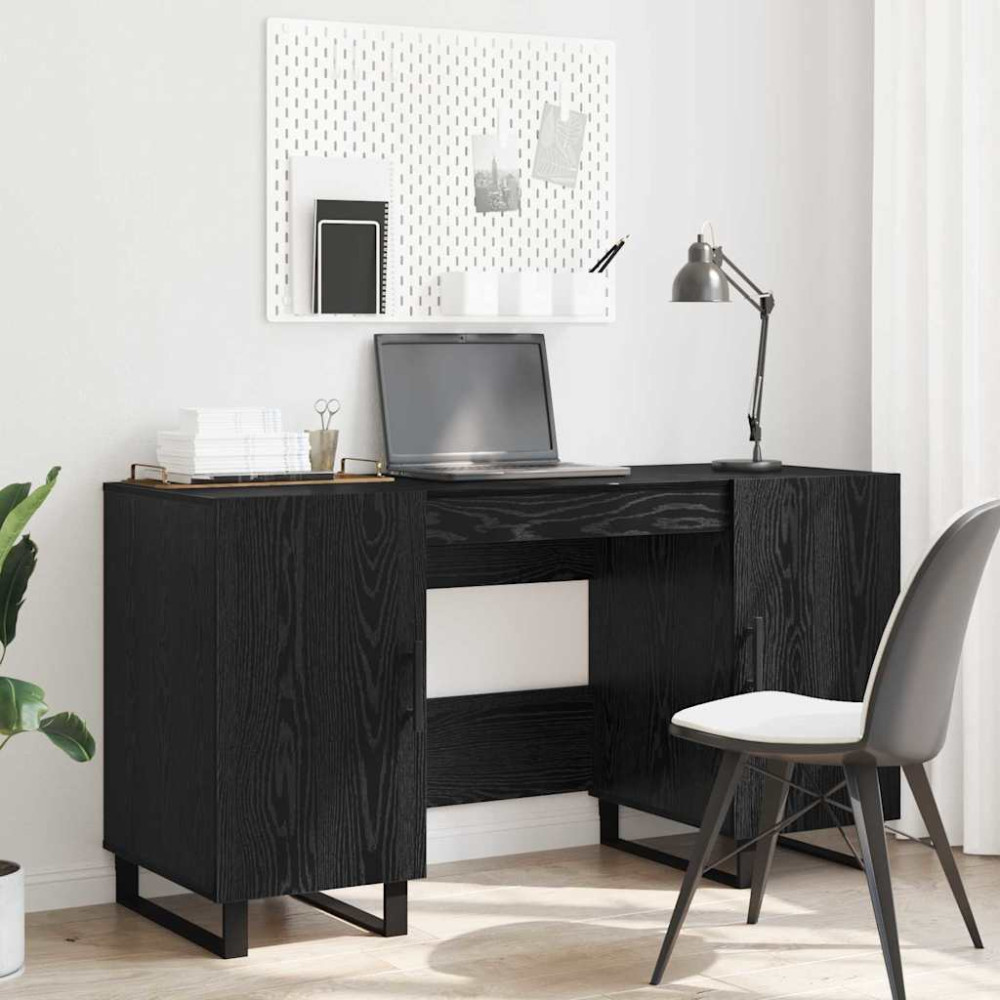 Produktbild för Skrivbord med hylla Svart ek 140 x 50 x 75 cm Konstruerat trä