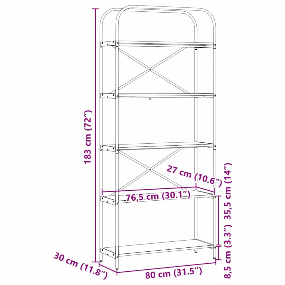 Produktbild för Hyllsystem Artisan Ek 80 x 30 x 183 cm Konstruerat trä
