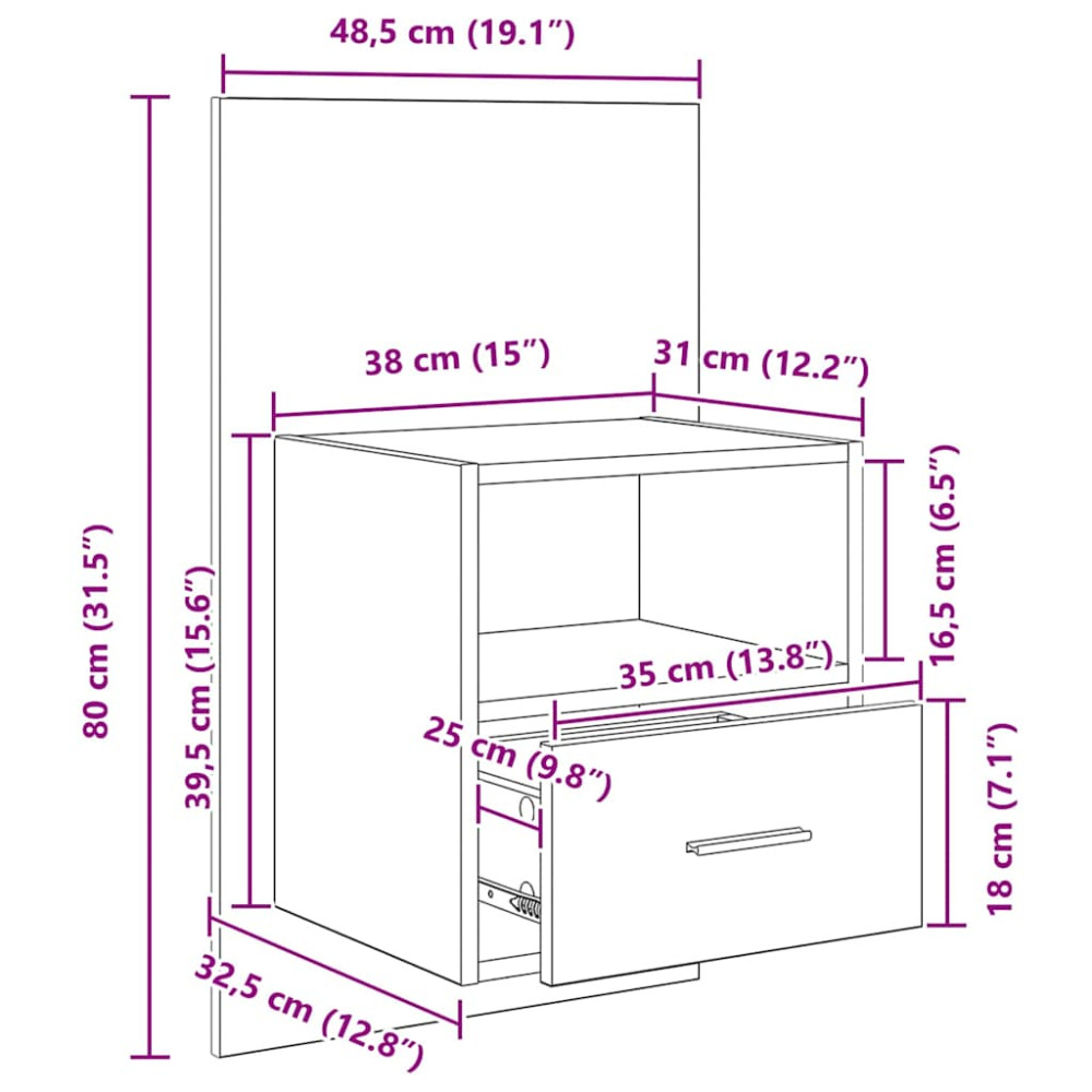 Produktbild för Nattduksbord 2 pcs Svart Ek 50 x 32,5 x 80cm Konstruerat trä