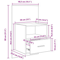 Produktbild för Nattduksbord 2 pcs Svart Ek 50 x 32,5 x 80cm Konstruerat trä