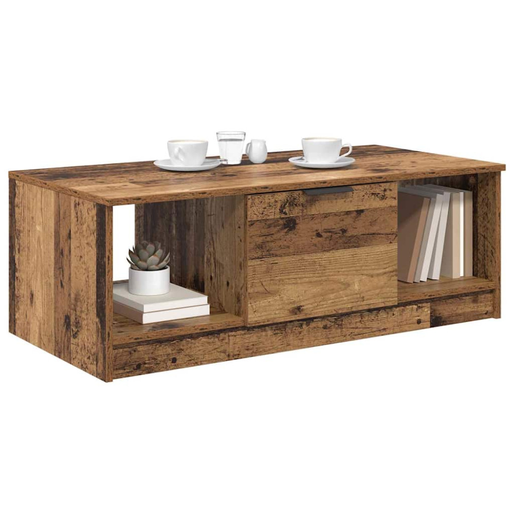 Produktbild för Kaffeebord med låda Gammalt trä 102 x 50 x 36cm Konstruerat trä