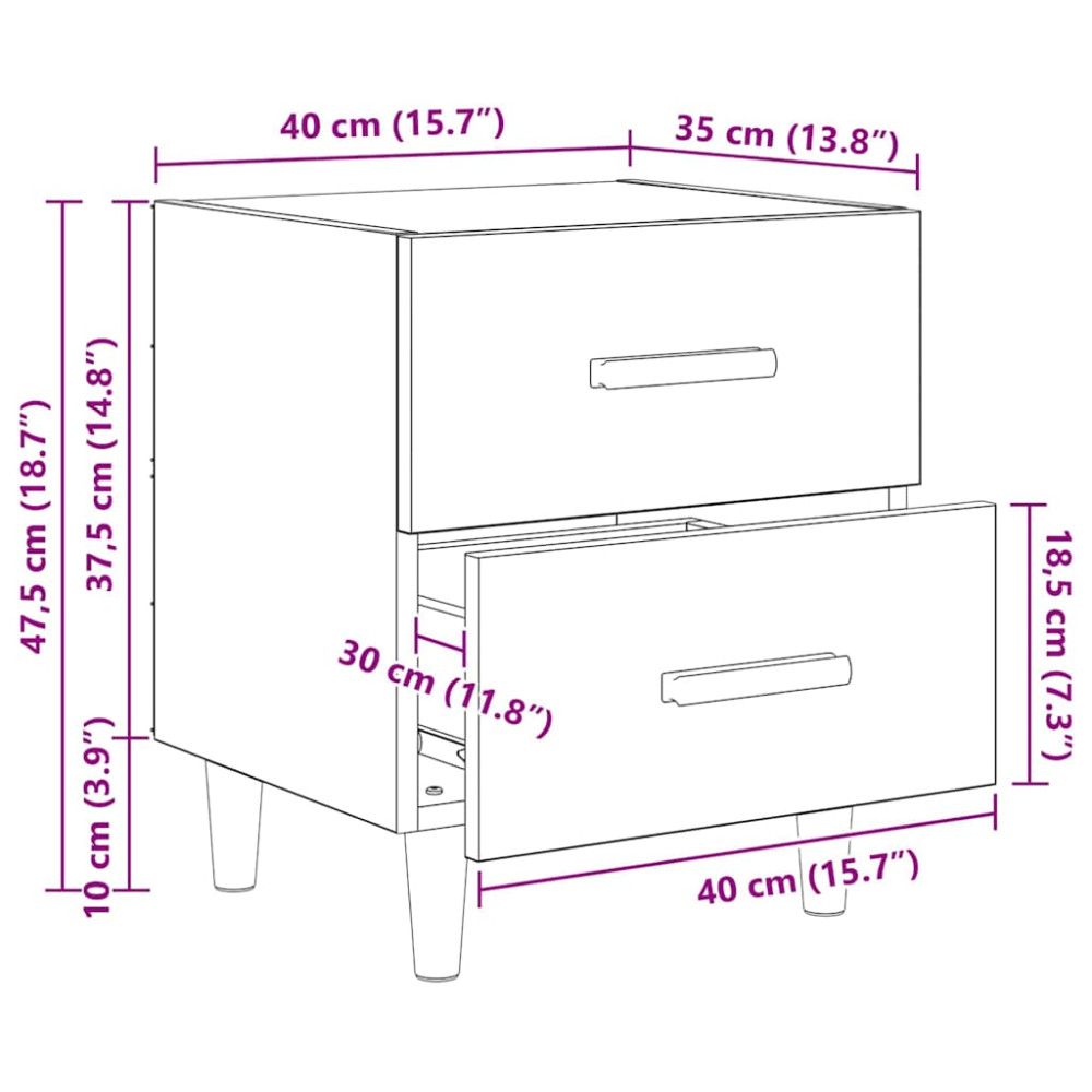 Produktbild för Sängskåp med låda Svart Ek 40 x 35 x 47.5cm Konstruerat trä