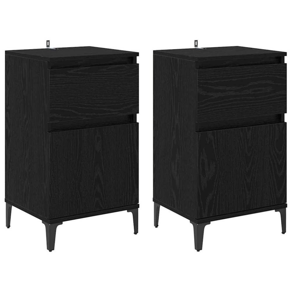 Produktbild för Nattduksbord 2 pcs Svart Ek 40 x 35 x 70 cm Konstruerat trä