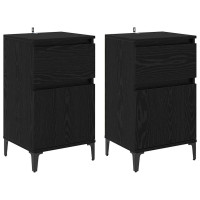 Produktbild för Nattduksbord 2 pcs Svart Ek 40 x 35 x 70 cm Konstruerat trä