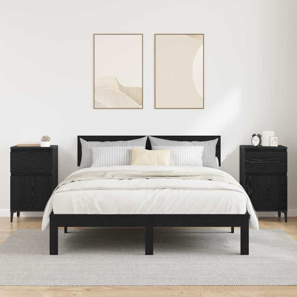 Produktbild för Nattduksbord 2 pcs Svart Ek 40 x 35 x 70 cm Konstruerat trä