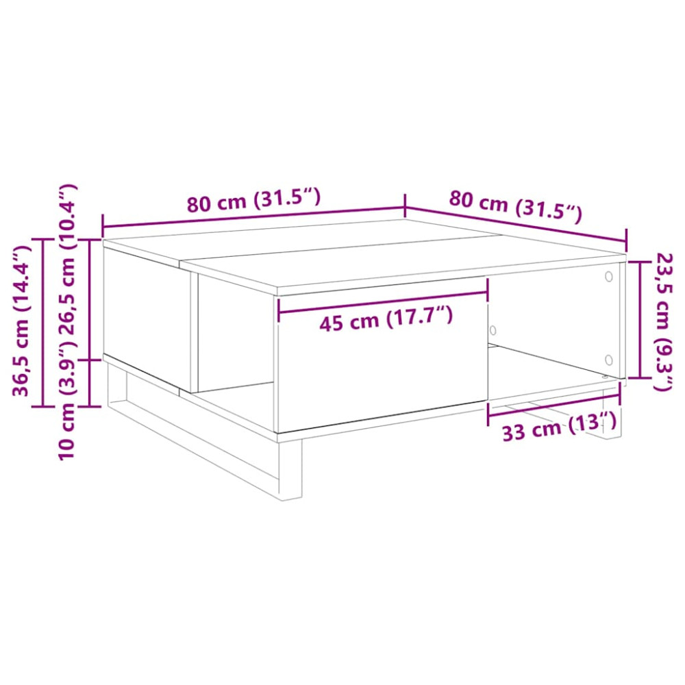 Produktbild för Kaffeebord Gammalt trä 80 x 80 x 36,5 cm Konstruerat trä