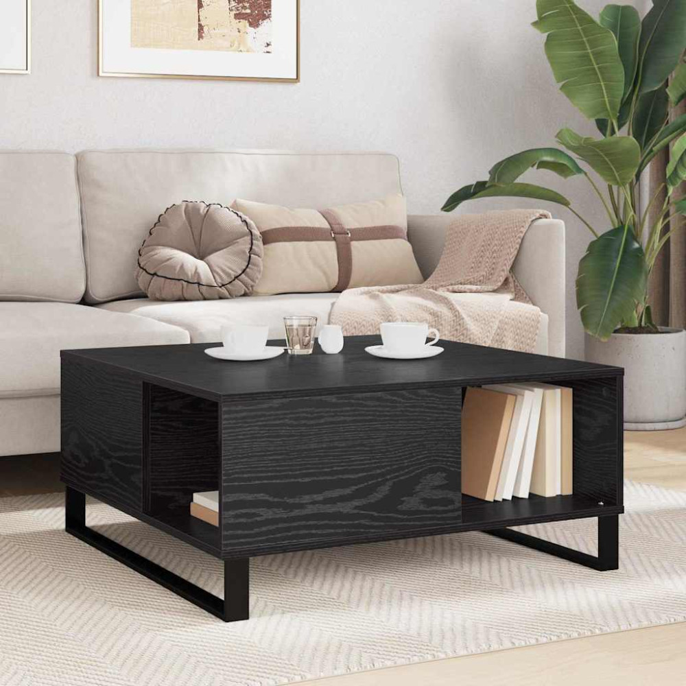 Produktbild för Kaffeebord Svart Ek 80 x 80 x 36,5 cm Konstruerat trä