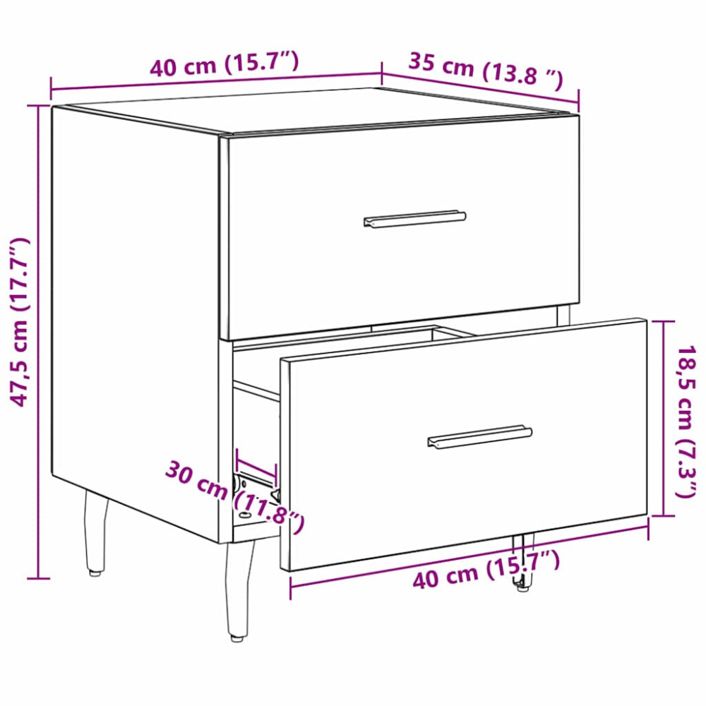 Produktbild för Nattduksbord 2 pcs Svart Ek 40 x 35 x 47,5 cm Konstruerat trä