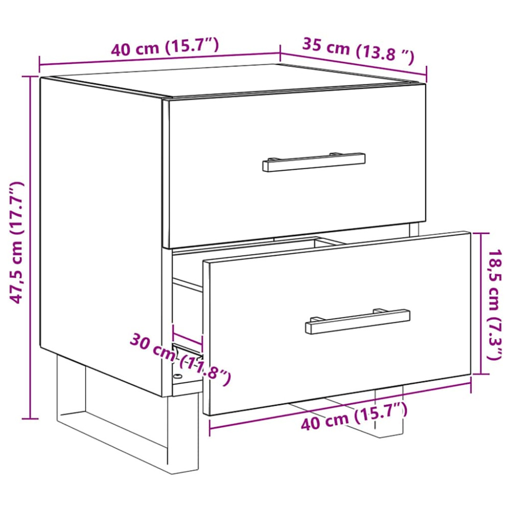 Produktbild för Nattduksbord Svart Ek 40 x 35 x 47,5 cm Konstruerat trä