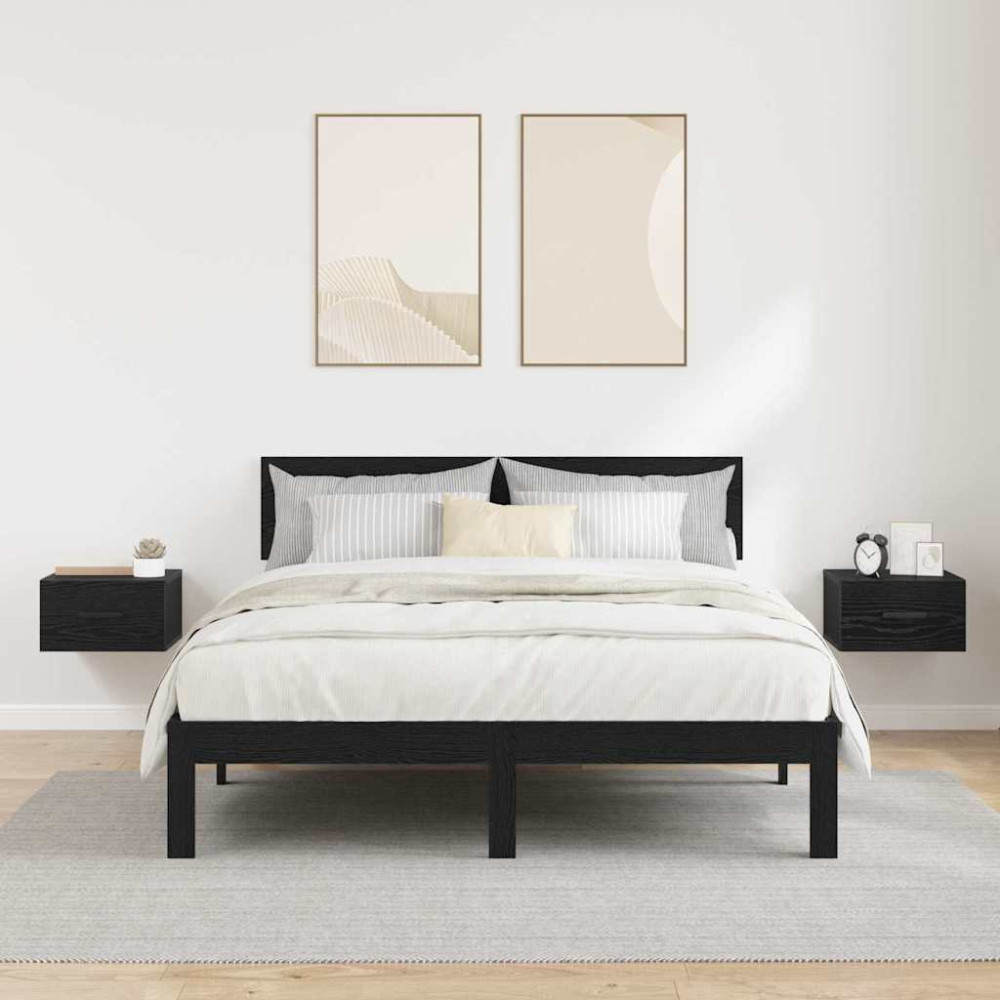 Produktbild för Nattduksbord 2 pcs Svart Ek 35 x 35 x 20 cm Konstruerat trä