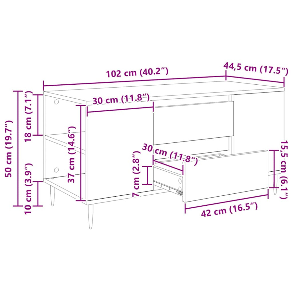 Produktbild för Kaffeebord Gammalt trä 102 x 44,5 x 50 cm Konstruerat trä