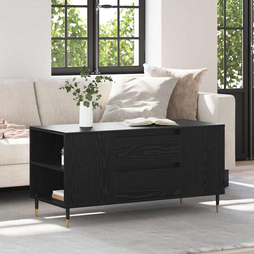 Produktbild för Kaffeebord med låda Svart Ek 102 x 44,5 x 50 cm Konstruerat trä