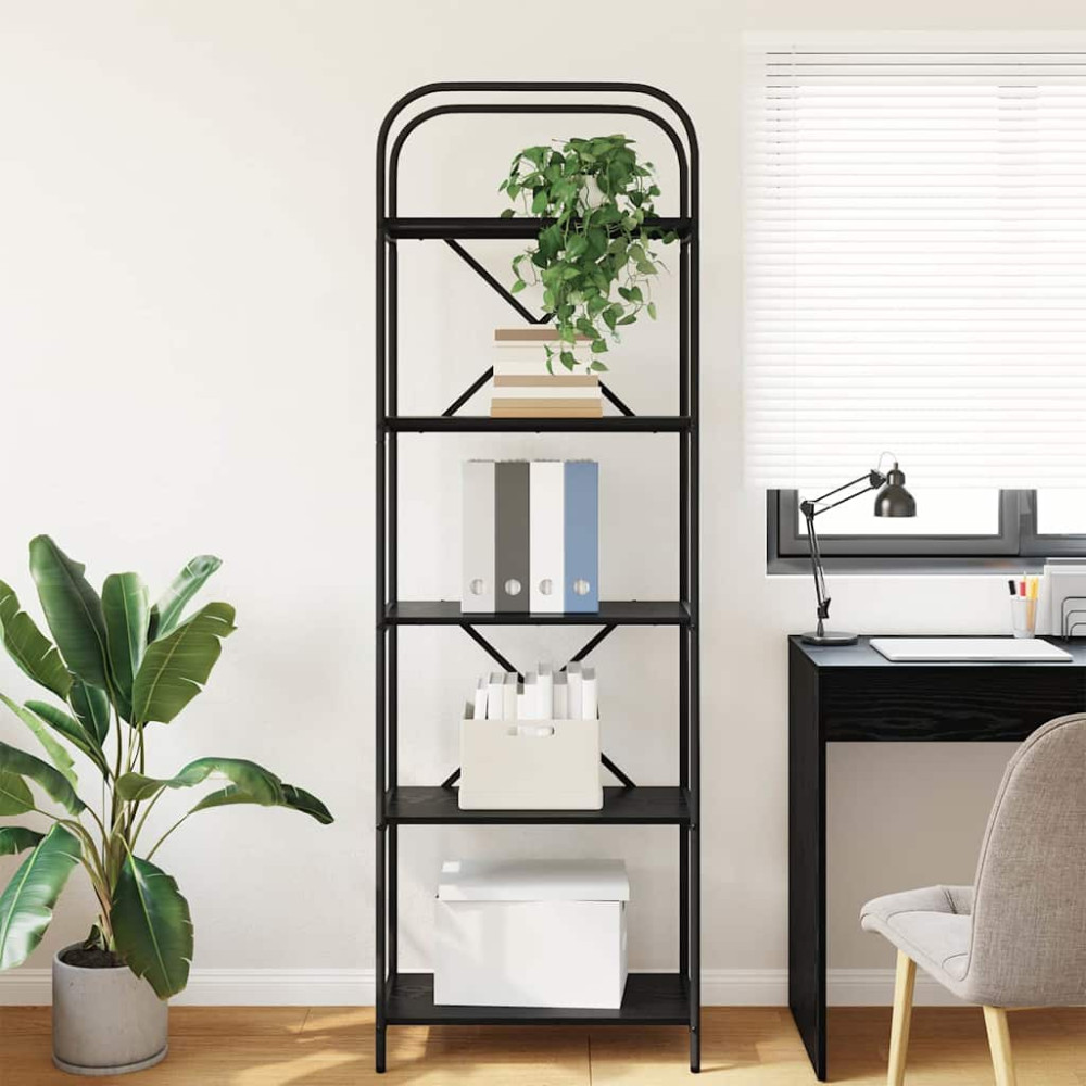 Produktbild för Hyllsystem Svart Ek 60 x 30 x 183 cm Konstruerat trä