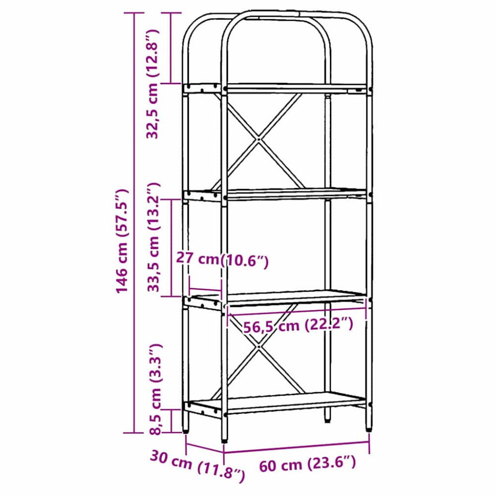 Produktbild för Hyllsystem Svart Ek 60 x 30 x 146 cm Konstruerat trä