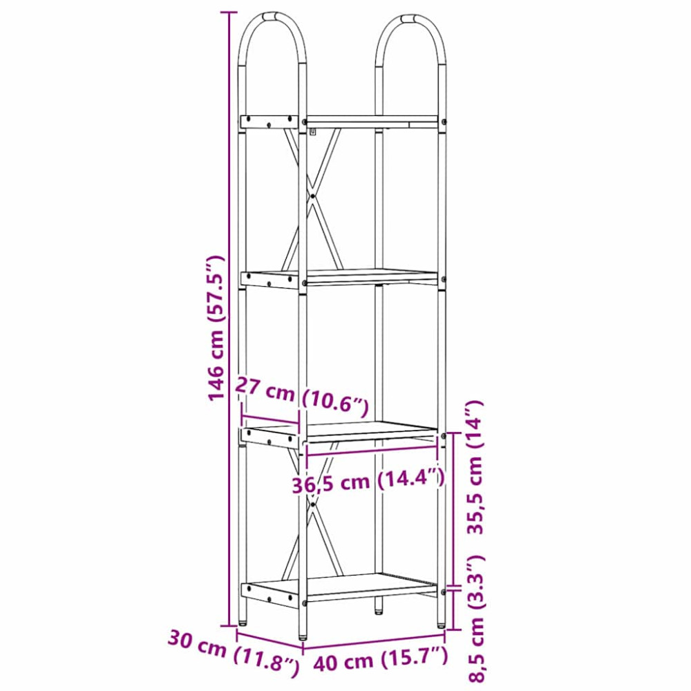 Produktbild för Hyllsystem Sonoma-ek 40 x 30 x 146 cm Konstruerat trä