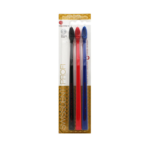 Swissdent Swissdent Profi Colours Toothbrushes Soft-Medium Black, Red, Blue 3pcs