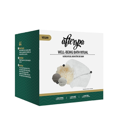 Afterspa Well-Being Bath Ritual dárková sada šumivá bomba do koupele 2 ks + mycí houba + vlasový ručník - Gift Sets