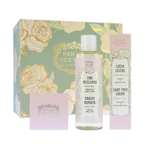 Panier Des Sens Panier Des Sens Radiant Peony dárková sada lehký krém na obličej 40 ml + výživný krém na obličej 50 ml + micelární voda 200 ml