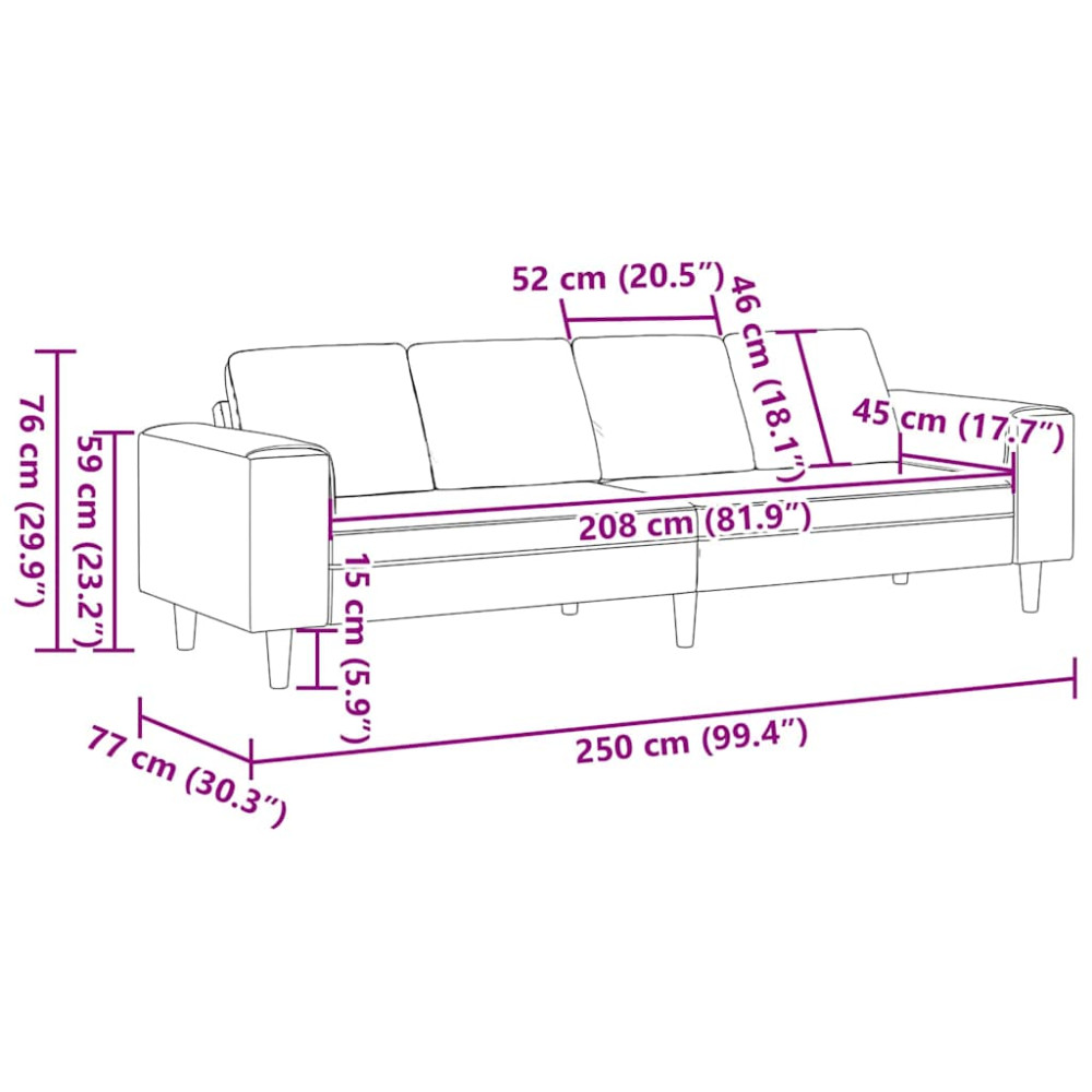 Produktbild för Soffa Mörkgrå 250 x 77 x 76 cm Kordread tyg