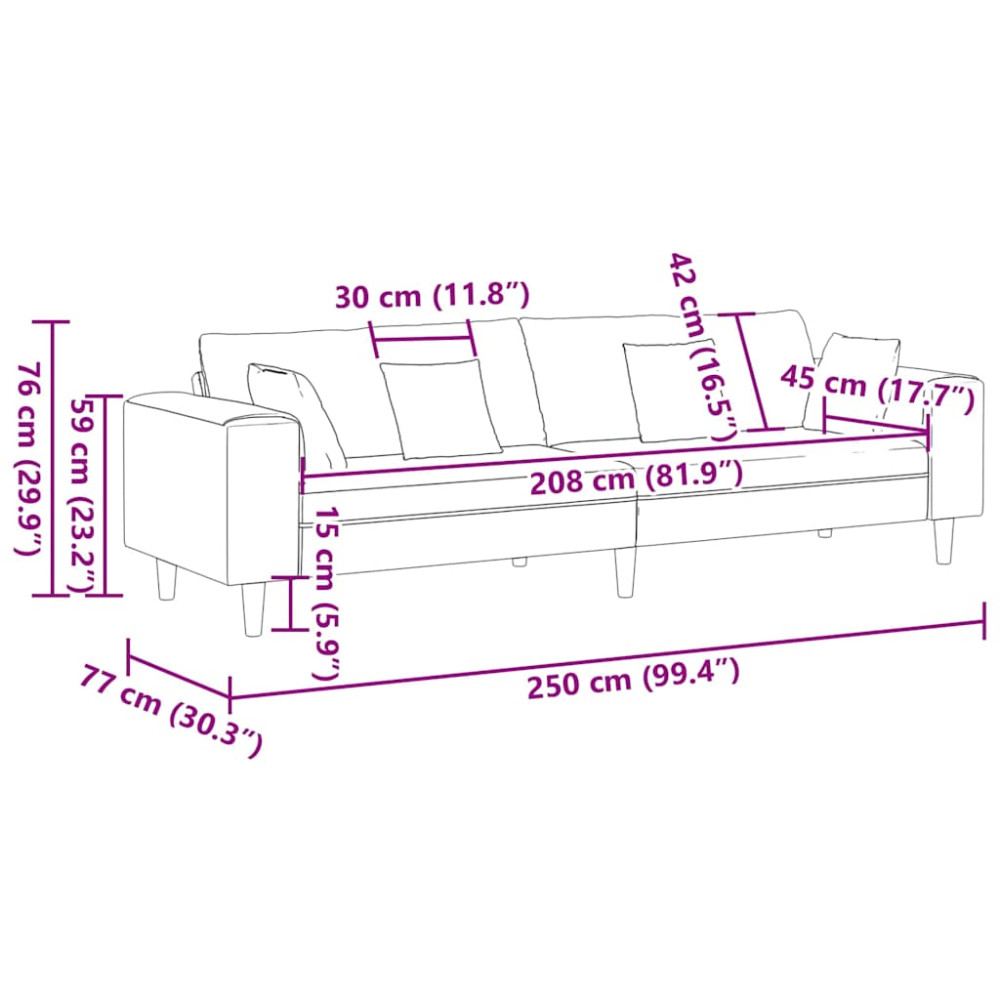 Produktbild för Soffa med kudde Taupe 250 x 77 x 76 cm tyg