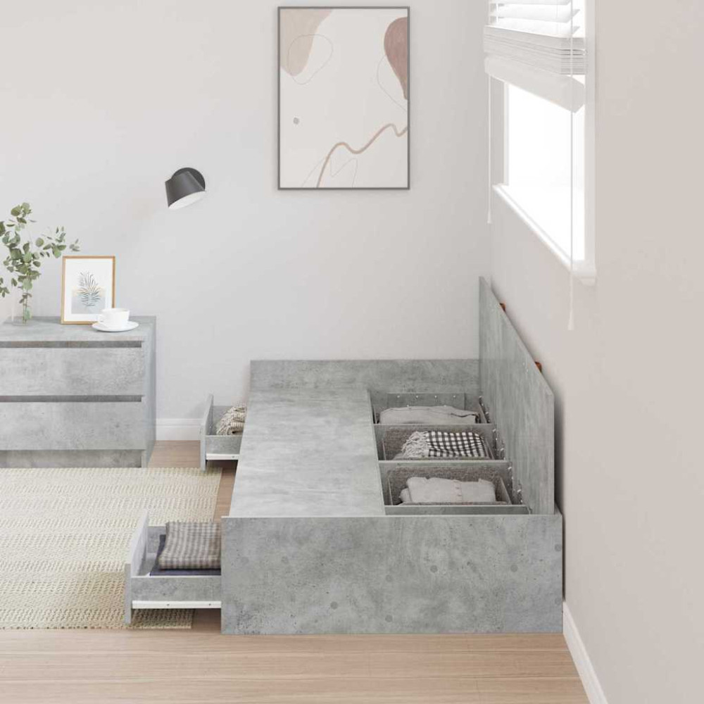Produktbild för Sängram med huvudgavel Betonggrå 75 x 190 cm Konstruerat trä