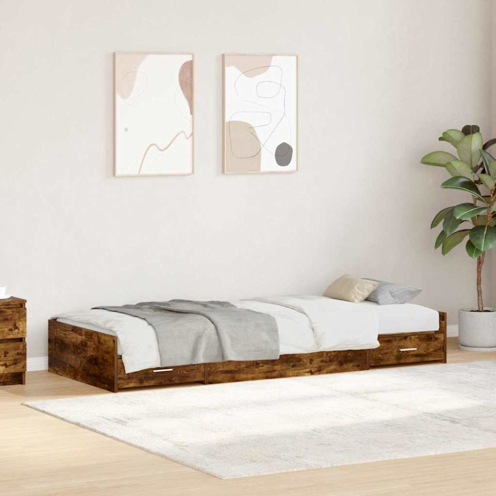 Produktbild för Sängram med huvudgavel Gammalt trä 75 x 190 cm Konstruerat trä