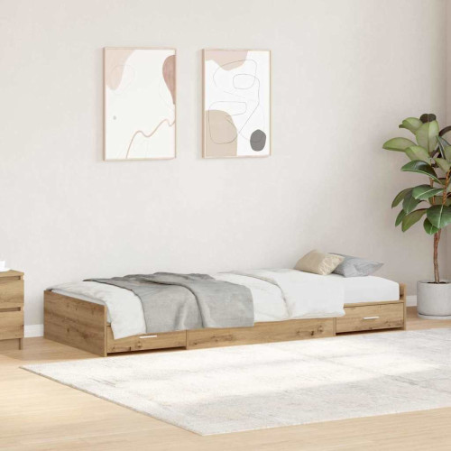 vidaXL Sängram med låda Artisan Ek 75 x 190 cm Konstruerat trä