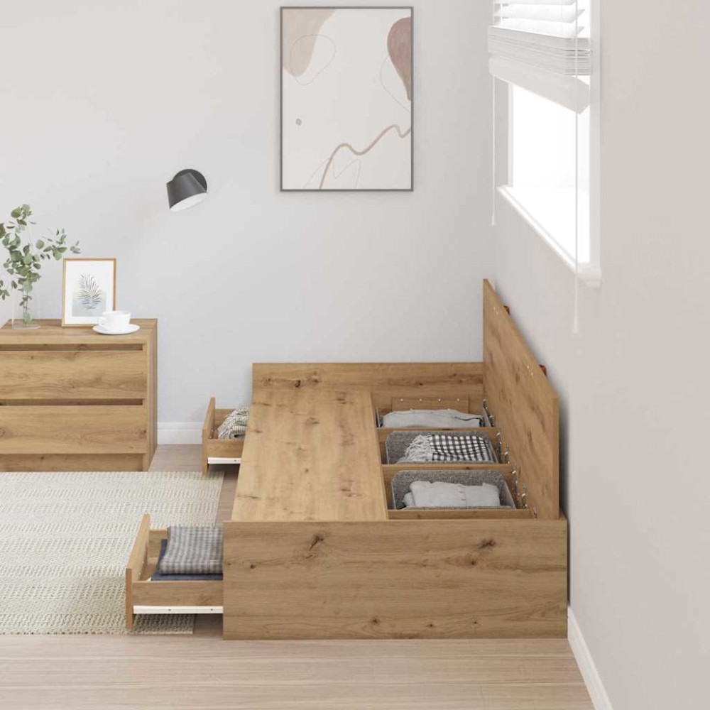 Produktbild för Sängram med låda Artisan Ek 75 x 190 cm Konstruerat trä