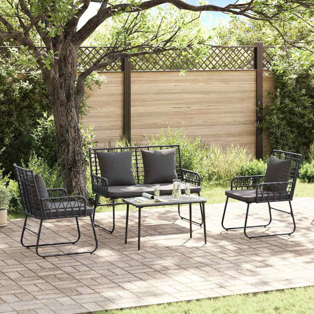 Produktbild för Trädgårdsmöbelset 4 pcs Svart och Anthracit konstrotting