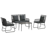 Produktbild för Trädgårdsmöbelset 4 pcs Svart och Anthracit konstrotting