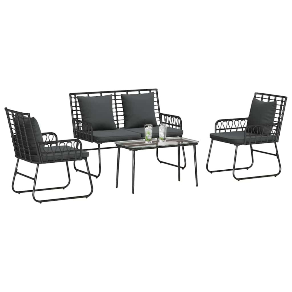 Produktbild för Trädgårdsmöbelset 4 pcs Svart och Anthracit konstrotting