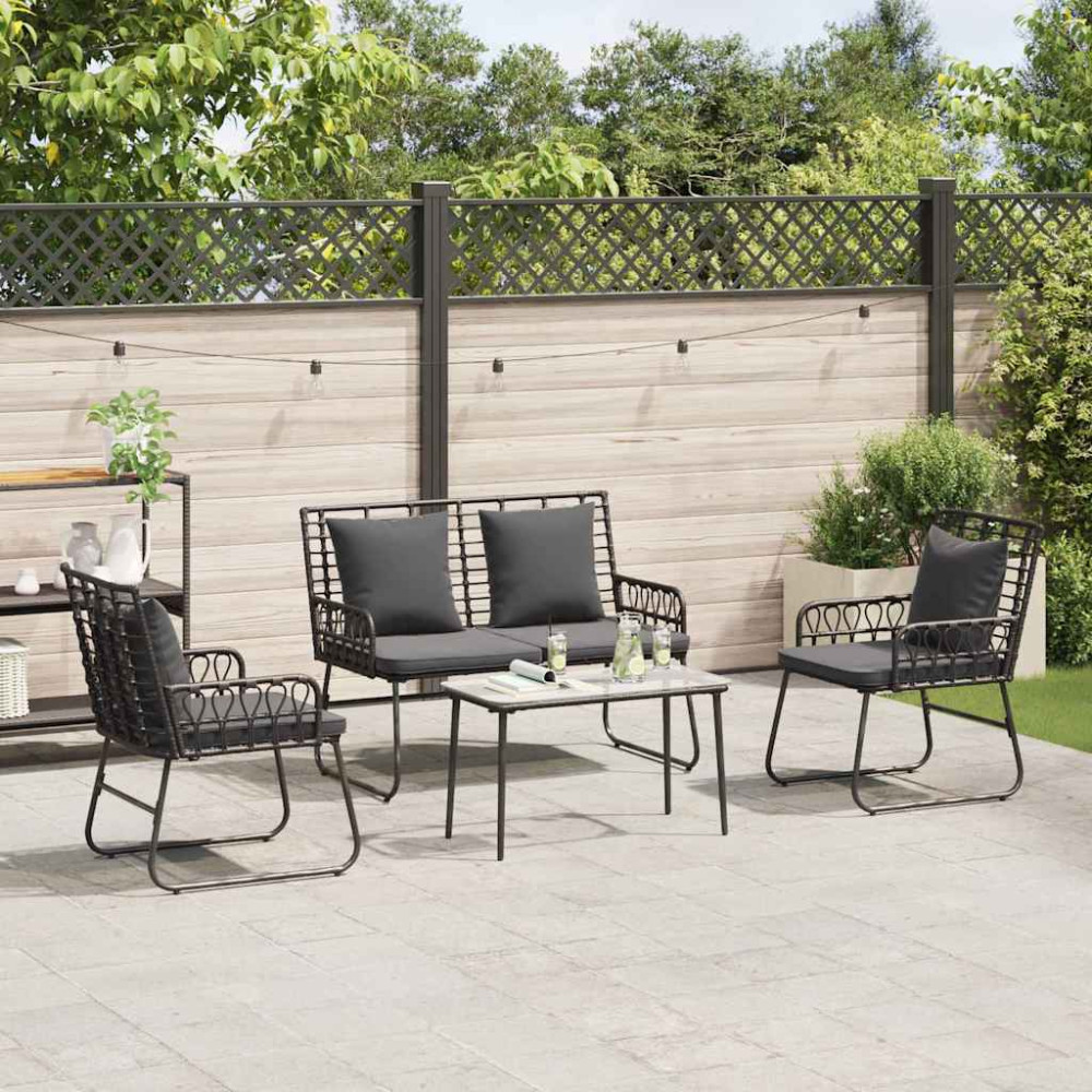 Produktbild för Trädgårdsmöbelset 4 pcs Svart och Anthracit konstrotting